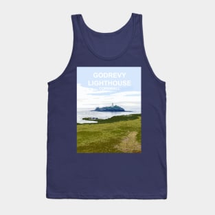 Godrevy Lighthouse Cornwall. Cornish gift. Gwithian. Travel poster Tank Top